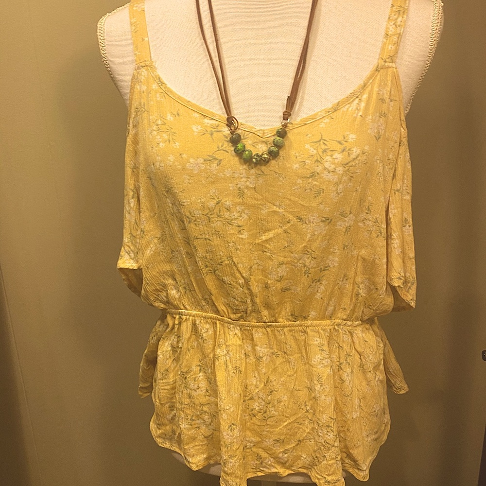 Pretty floral yellow cold shoulder boho top